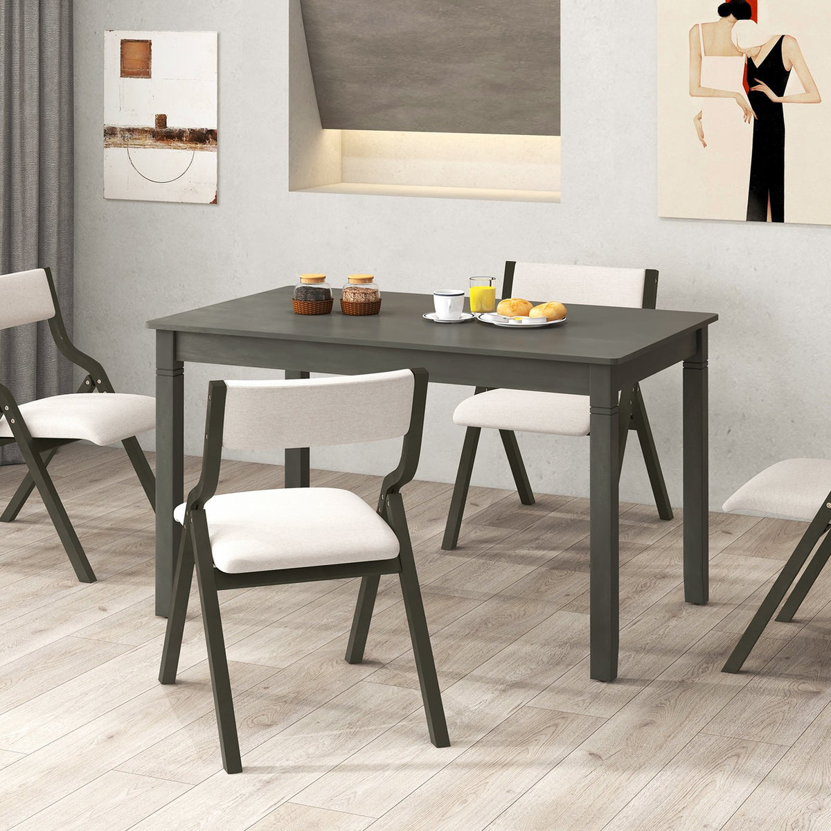 Wooden Rectangular Dining Table with Rubber Wood Legs for 4 People-Black