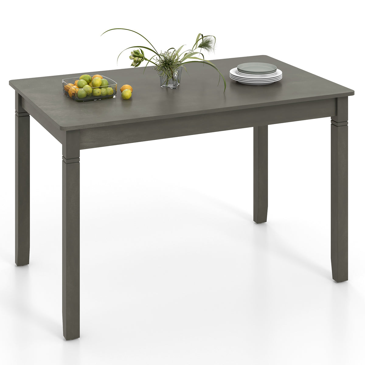Wooden Rectangular Dining Table with Rubber Wood Legs for 4 People-Black