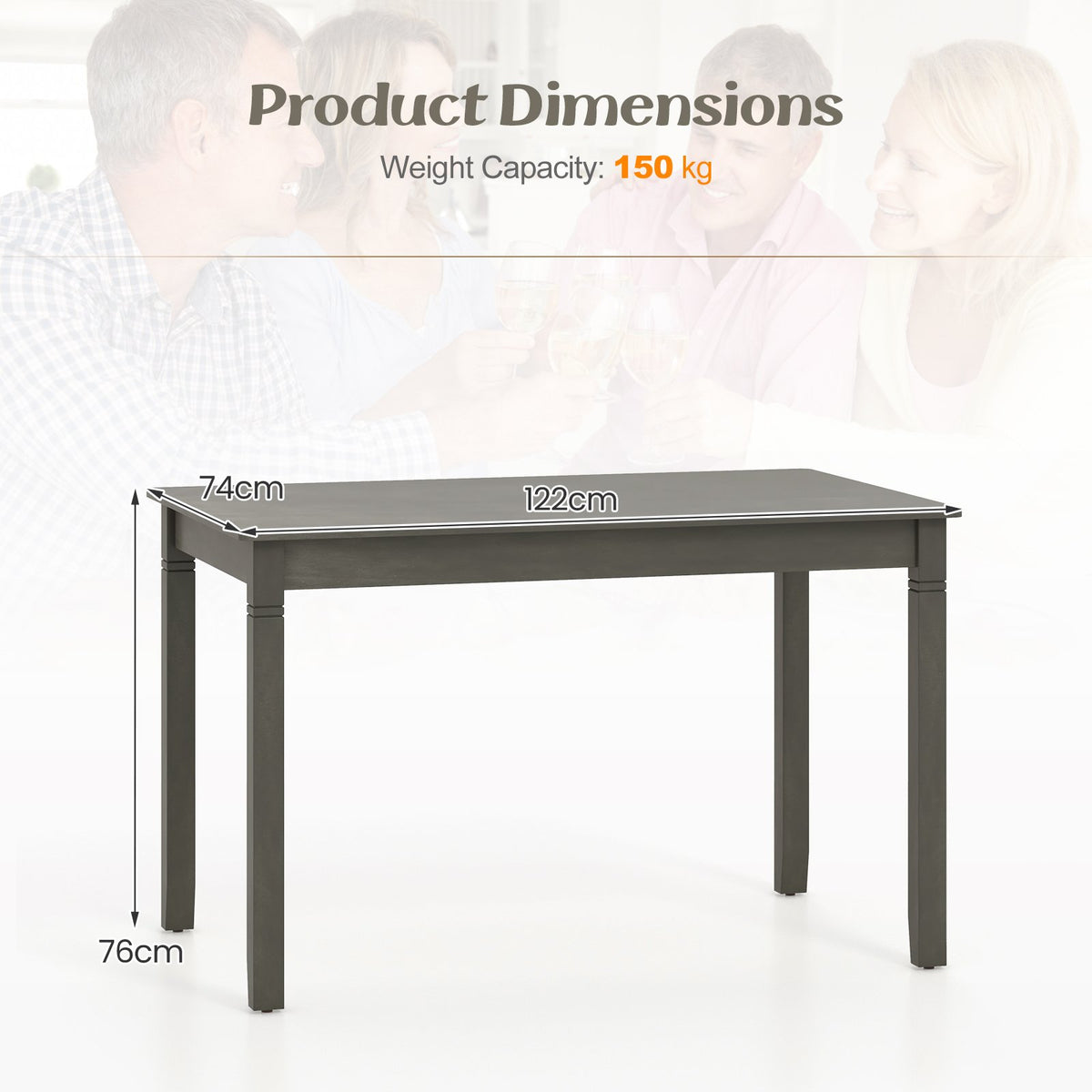 Wooden Rectangular Dining Table with Rubber Wood Legs for 4 People-Black