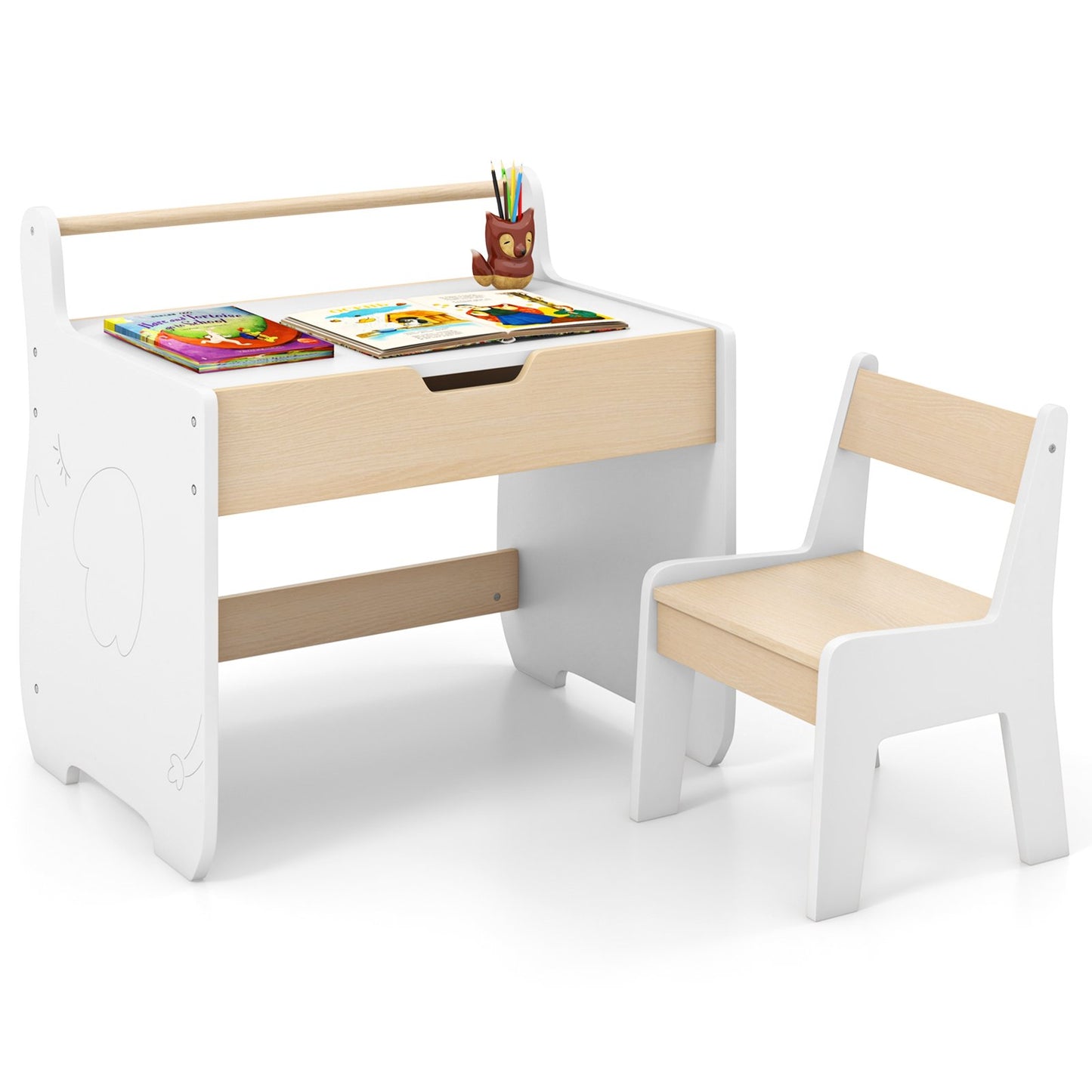 Wooden Kids Activity Table and Chair Set with 2 in 1 Detachable Tabletop-Green