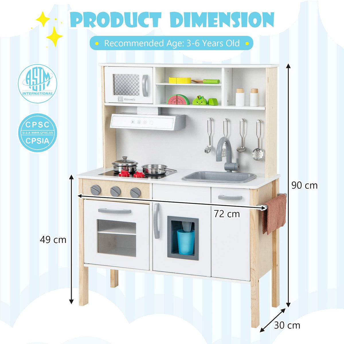 Wooden Kids Play Kitchen Set with Microwave Stoves Oven-Pink
