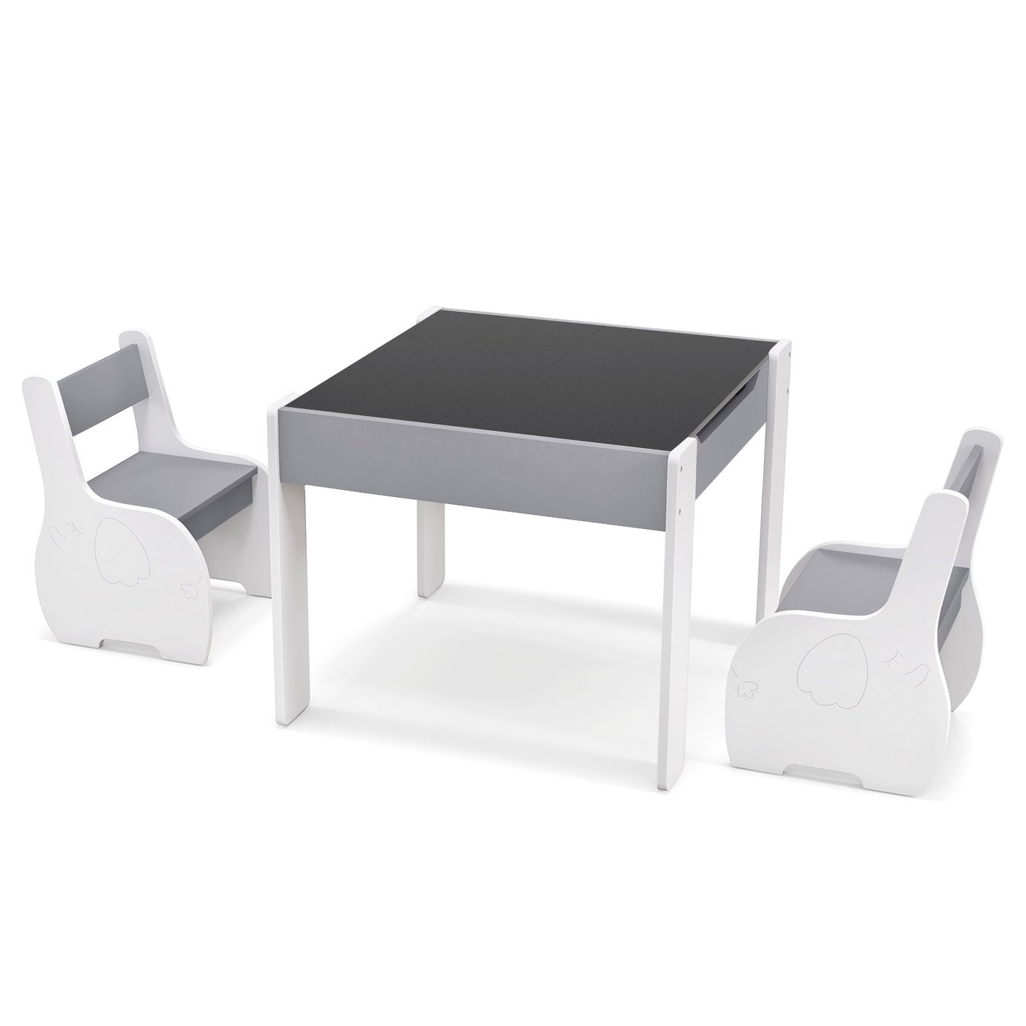 Wooden Kids Table and Chair Set with Hidden Storage-Gray & White