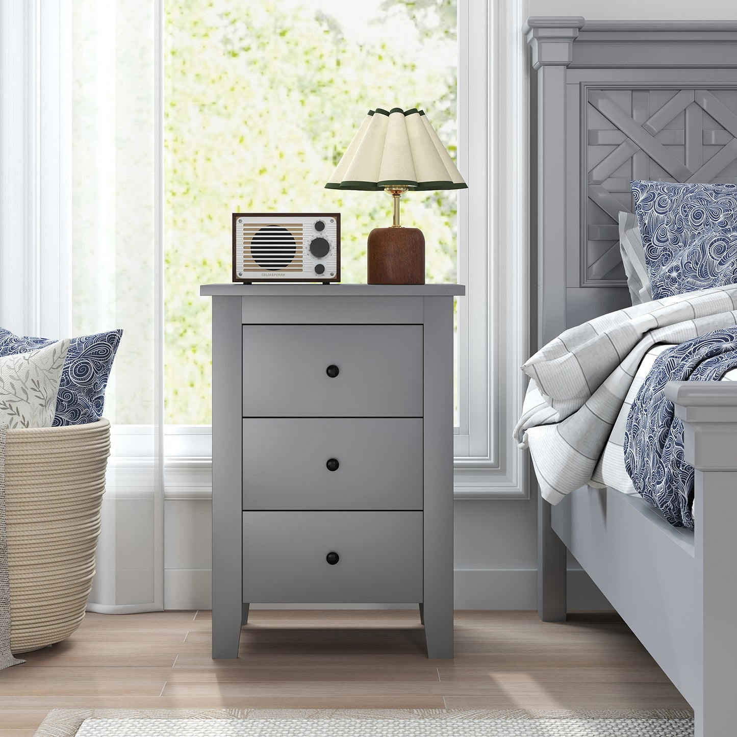 Wooden Nightstand with 3 Drawers and Stable Structure-Black