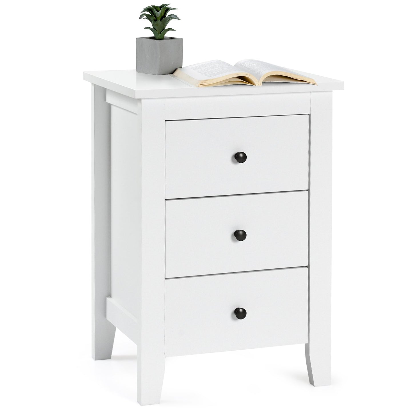Wooden Nightstand with 3 Drawers and Stable Structure-Black