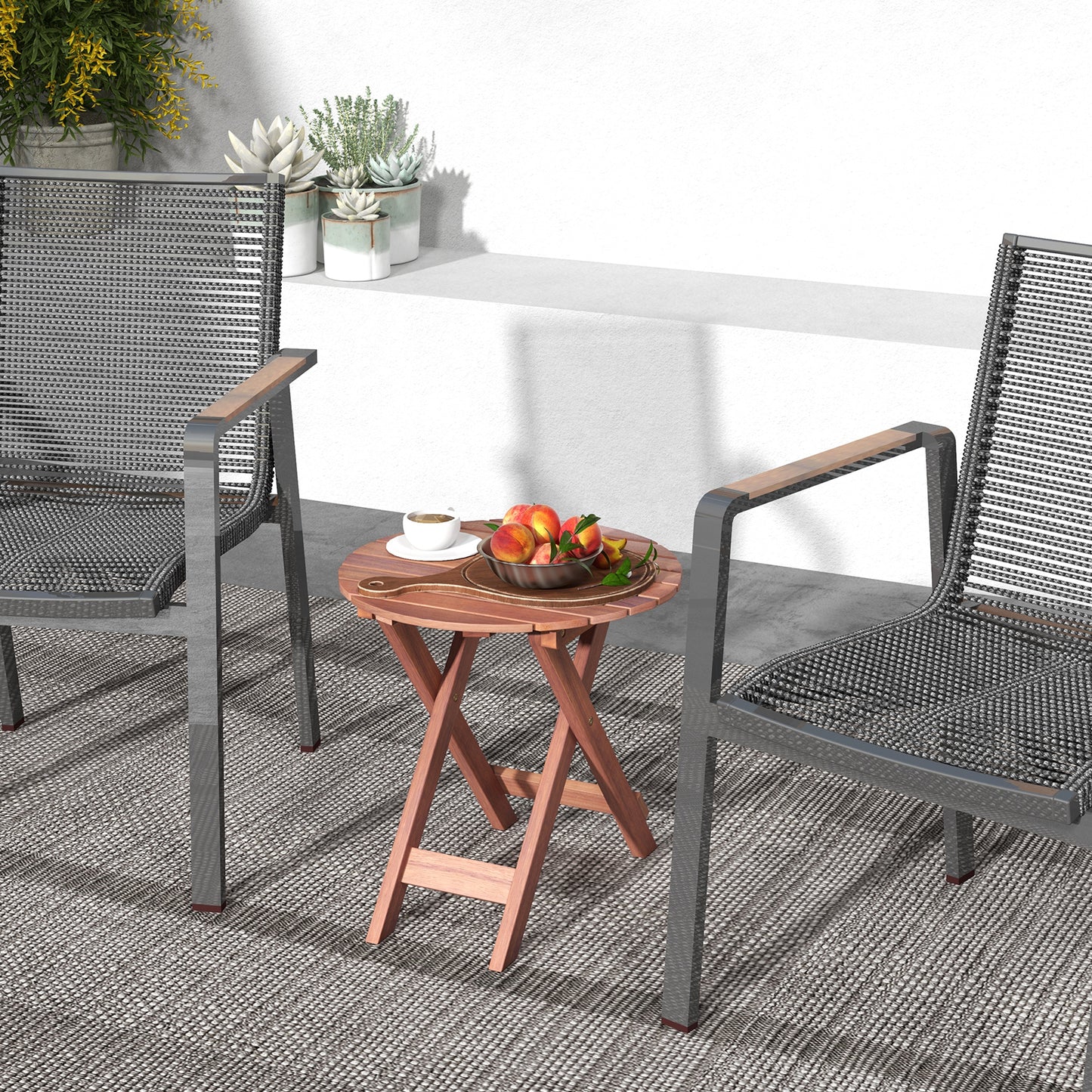 Wooden Side Table with Slatted Tabletop and Sturdy X-shaped Frame-C