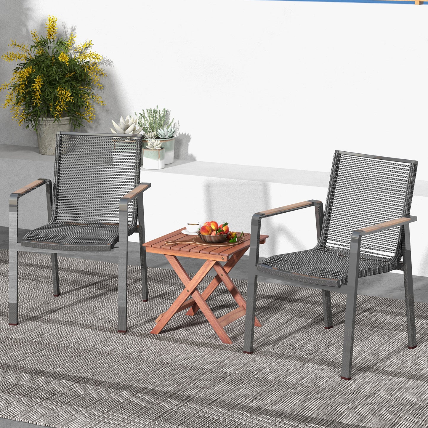 Wooden Side Table with Slatted Tabletop and Sturdy X-shaped Frame-C