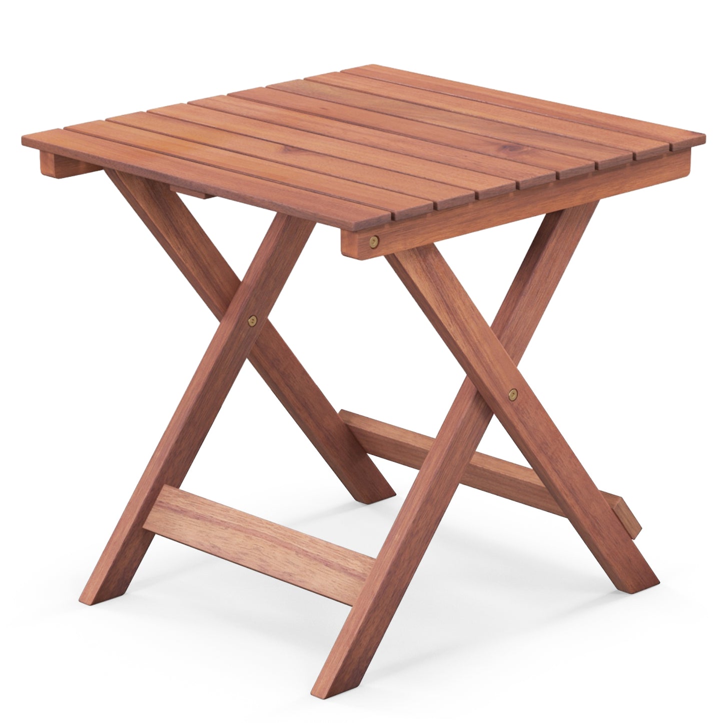Wooden Side Table with Slatted Tabletop and Sturdy X-shaped Frame-C