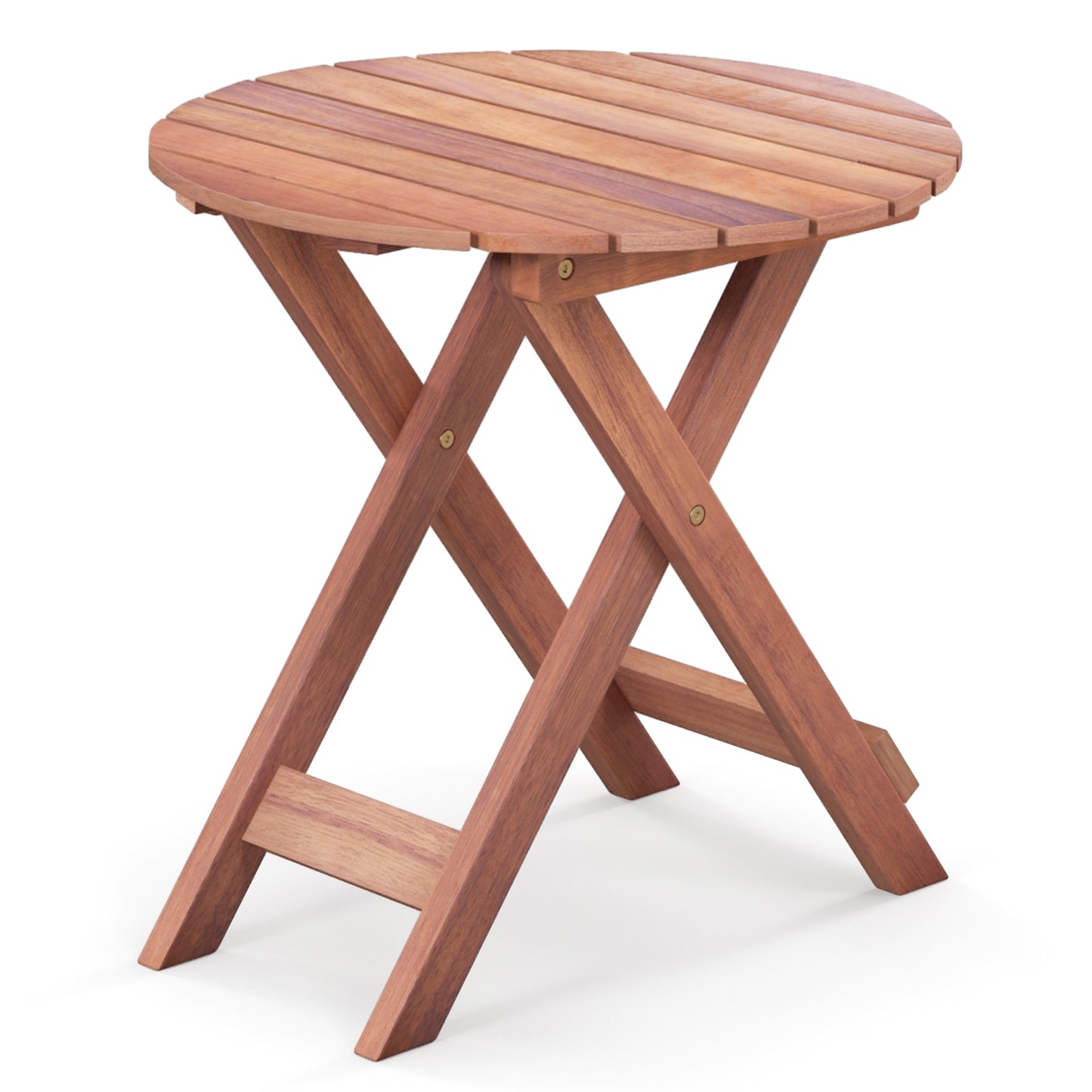 Wooden Side Table with Slatted Tabletop and Sturdy X-shaped Frame-C
