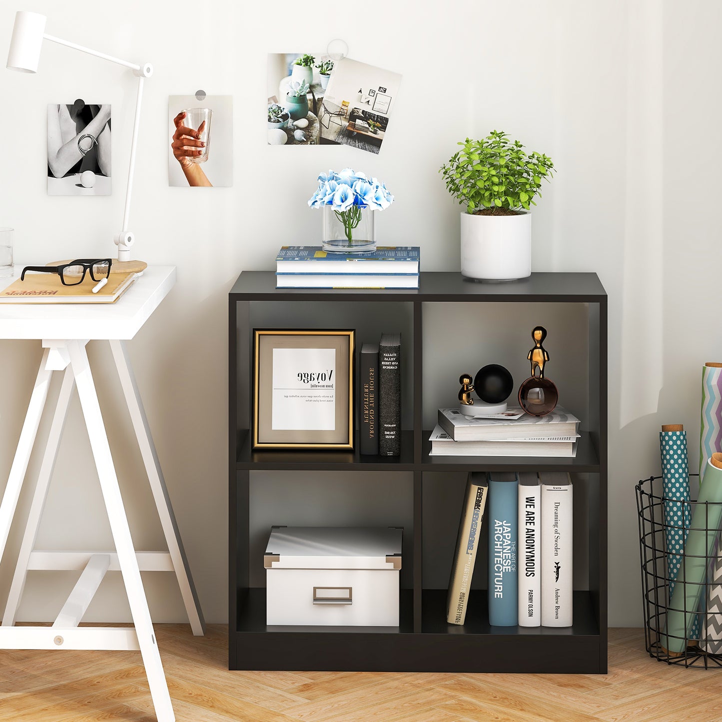 4-cube Wooden Storage Cabinet with Anti-Toppling Device -White