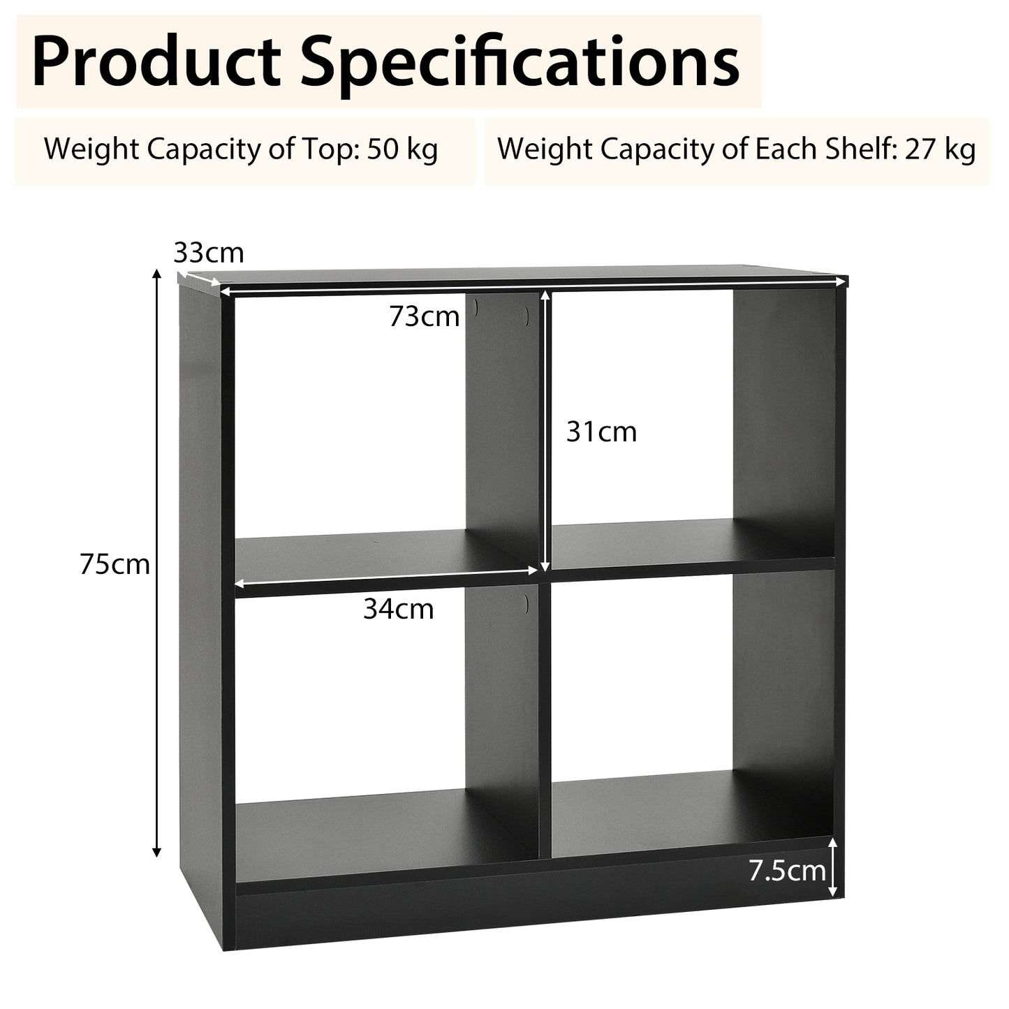 4-cube Wooden Storage Cabinet with Anti-Toppling Device -White