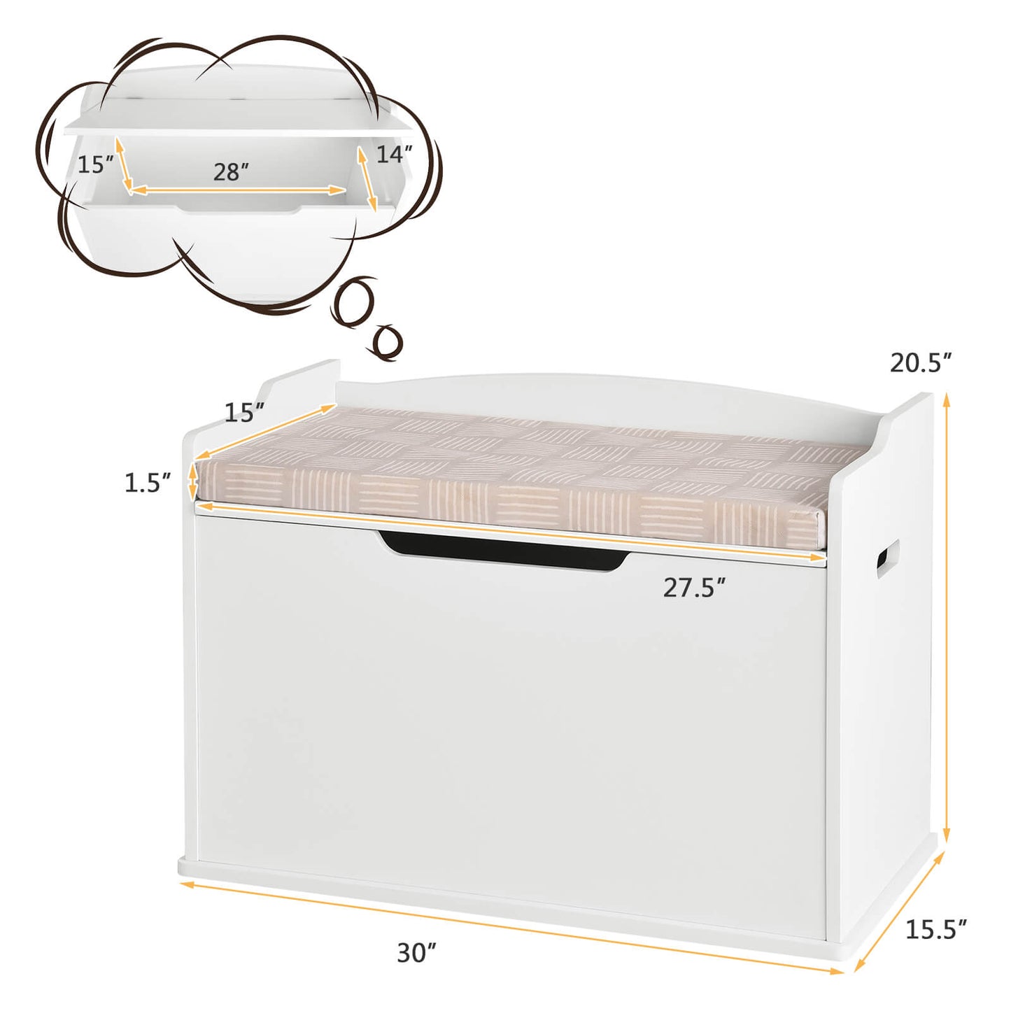 Wooden Kids Toy Box and Bench with Cushion and Handles-Grey