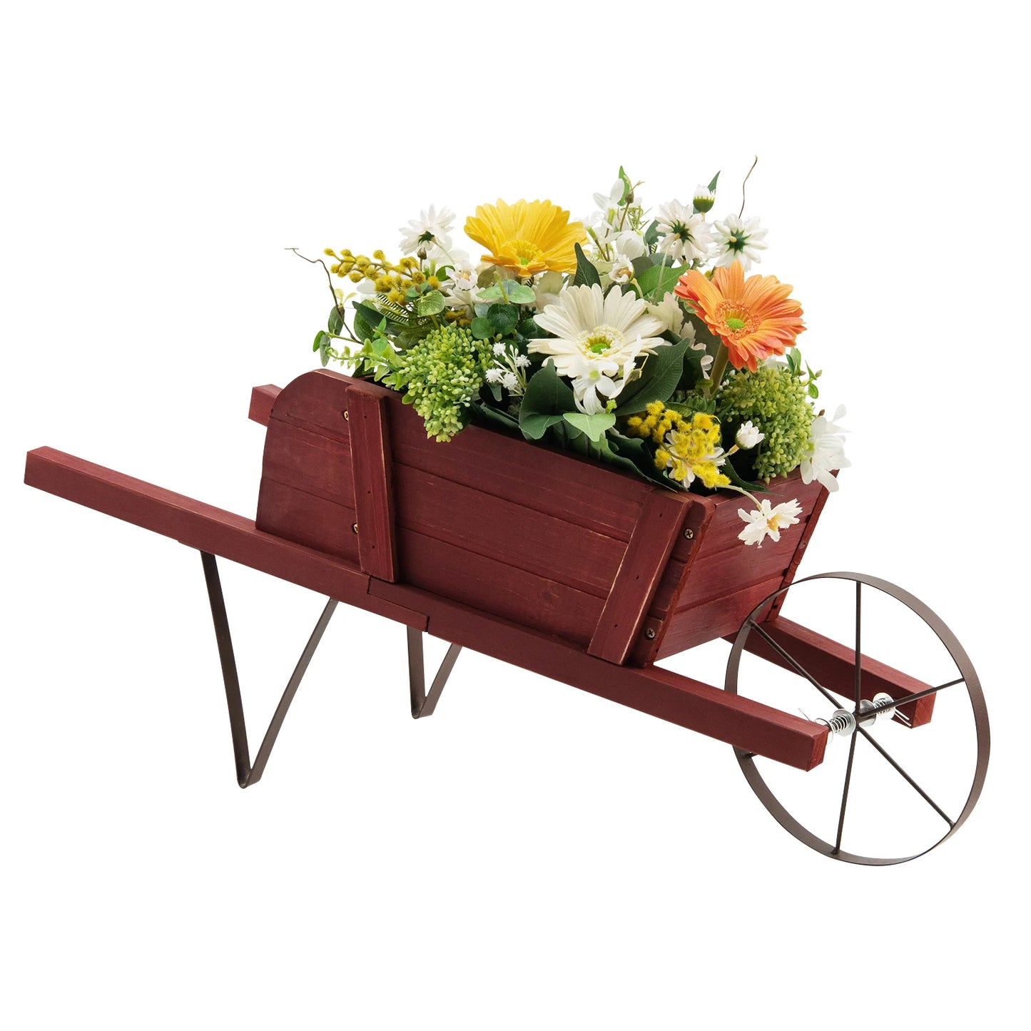 Wooden Wagon Planter Stand Wheelbarrow Flower Cart Garden Decoration-Blue