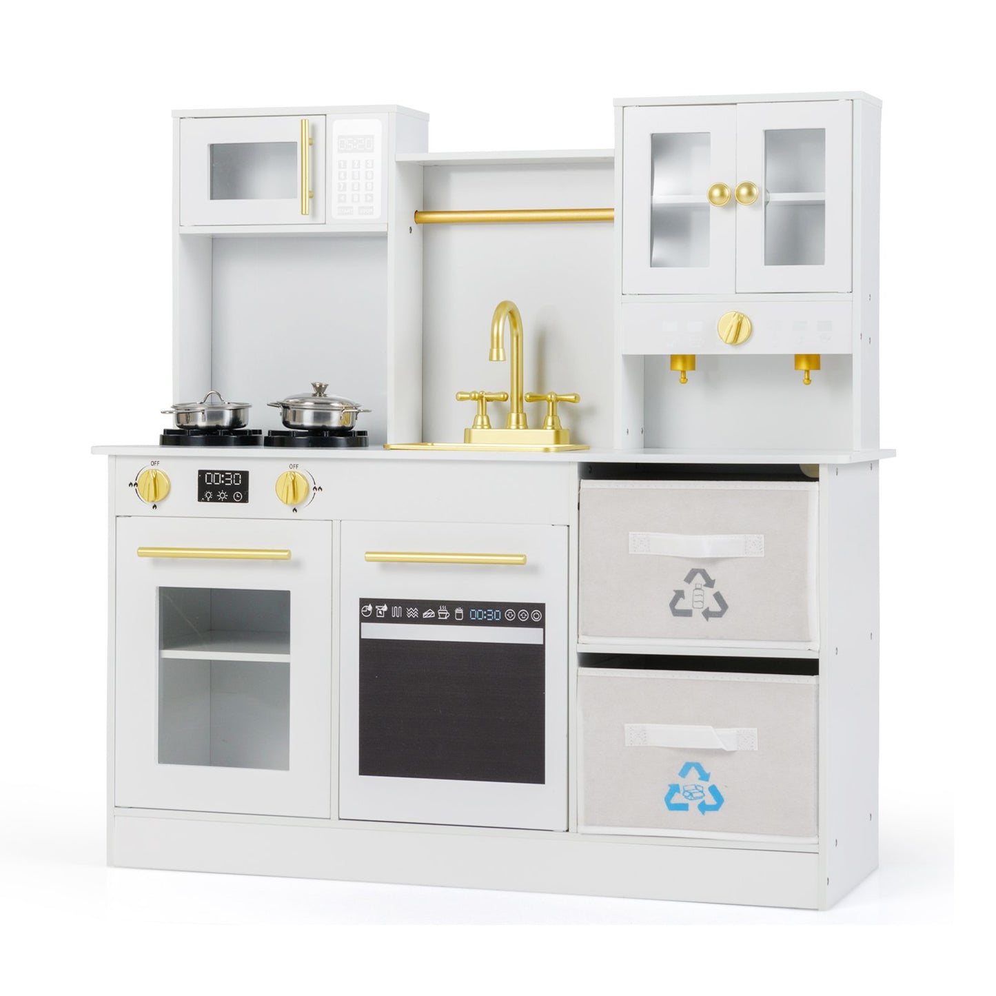 Wooden play kitchen with stove and sounds childrens kitchen with sink-Natural