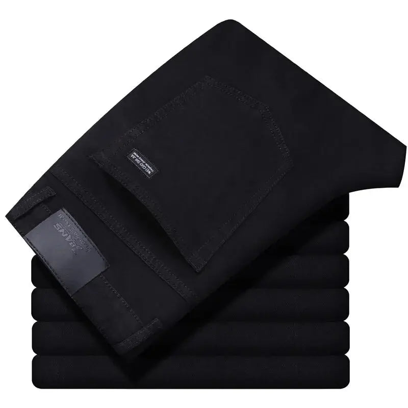 Wthinlee Men's Stretch Straight Jeans - Fashionable Classic Blue/Black Business Denim Trousers
