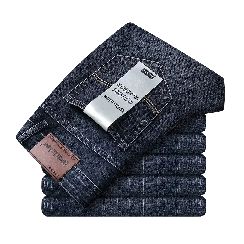 Wthinlee Men's Stretch Straight Jeans - Fashionable Classic Blue/Black Business Denim Trousers