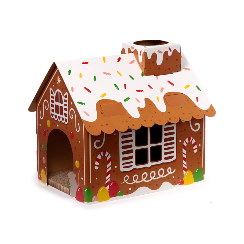 Cardboard Cat Den Playhouse - Christmas Gingerbread House