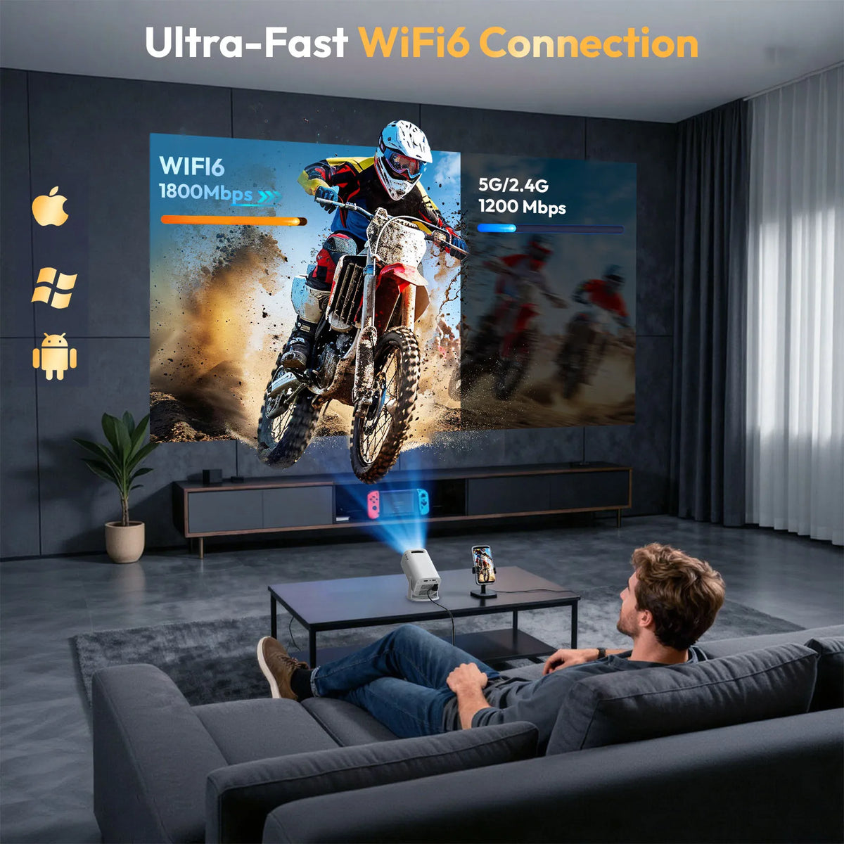 Pro Projector 4K WiFi Bluetooth Android – Mini Portable Home Theatre System