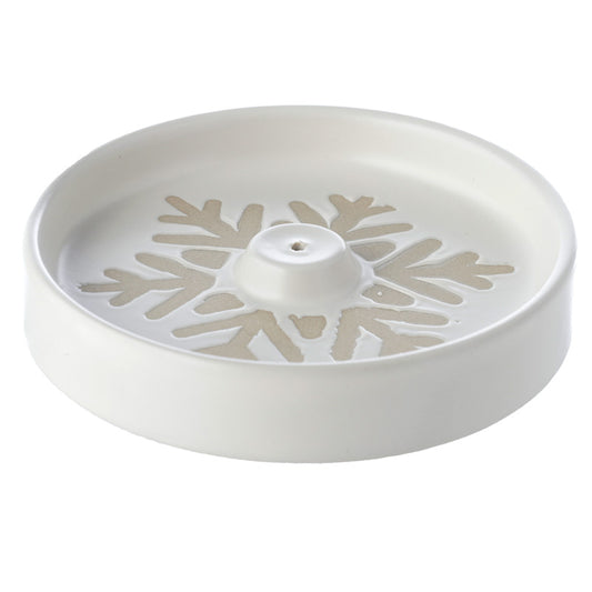 Stoneware Ashcatcher Incense Sticks & Cones Burner Dish - Christmas Snowflake White Glaze Relief