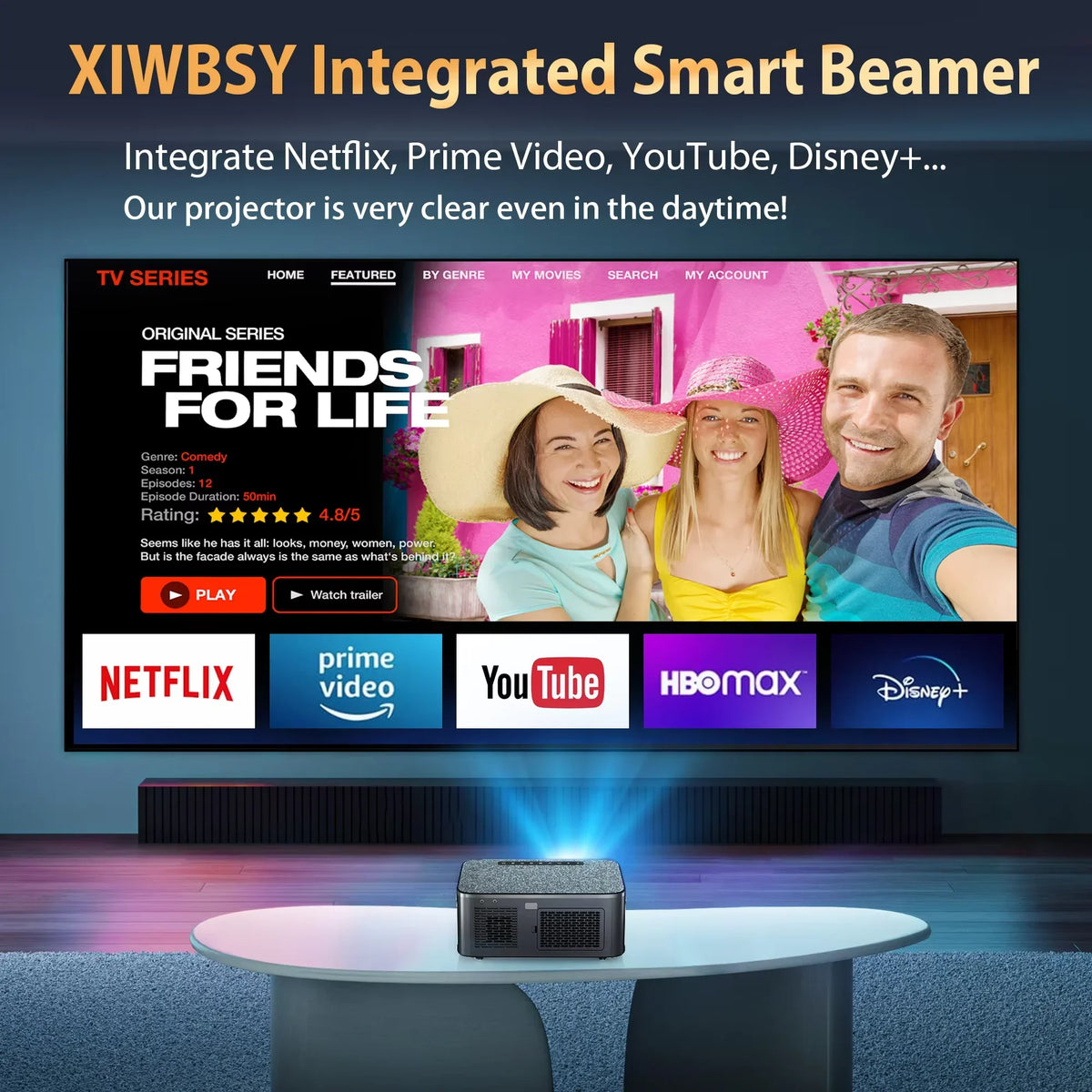 XIWBSY T08 Projector Smart 8K Wifi Bluetooth Auto Focus Android 12 35000 Lumens