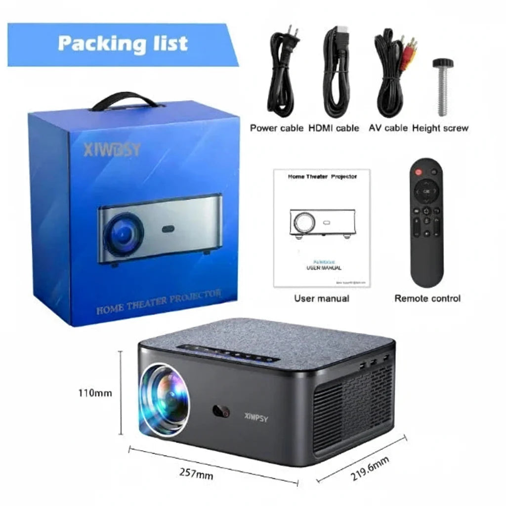 XIWBSY T08 Projector Smart 8K Wifi Bluetooth Auto Focus Android 12 35000 Lumens
