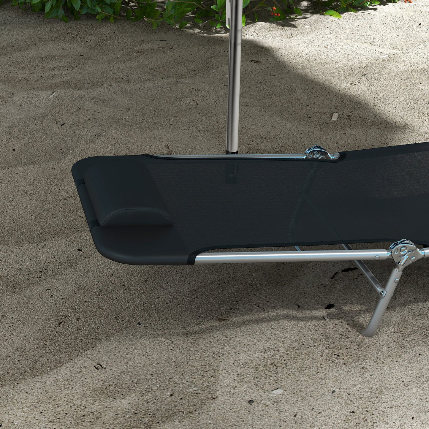Outsunny 2 Pieces Sun Loungers Foldable Reclining Chair with Headrest Black