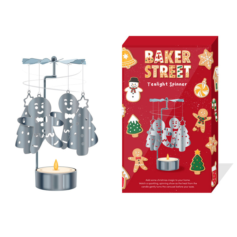 Spinning Tea Light Carousel Candle Holder - Christmas Baker Street Gingerbread Men