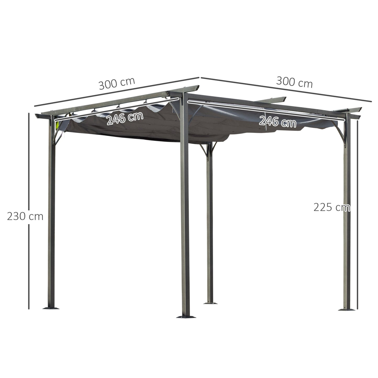 3x3 m Metal Pergola Gazebo Awning Retractable Canopy Grey 3x3m