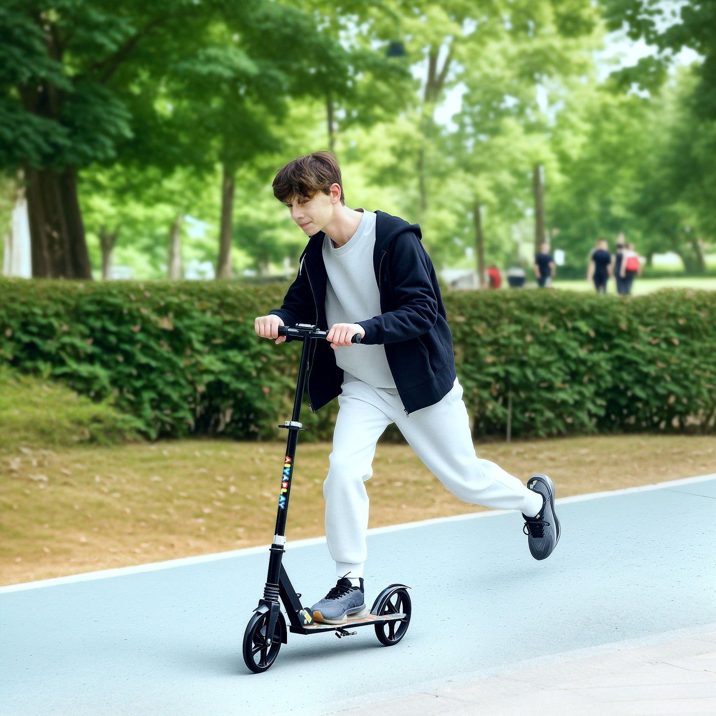 AIYAPLAY Kids Scooter, Foldable Kick Scooter w/ Adjustable Handlebar, Black