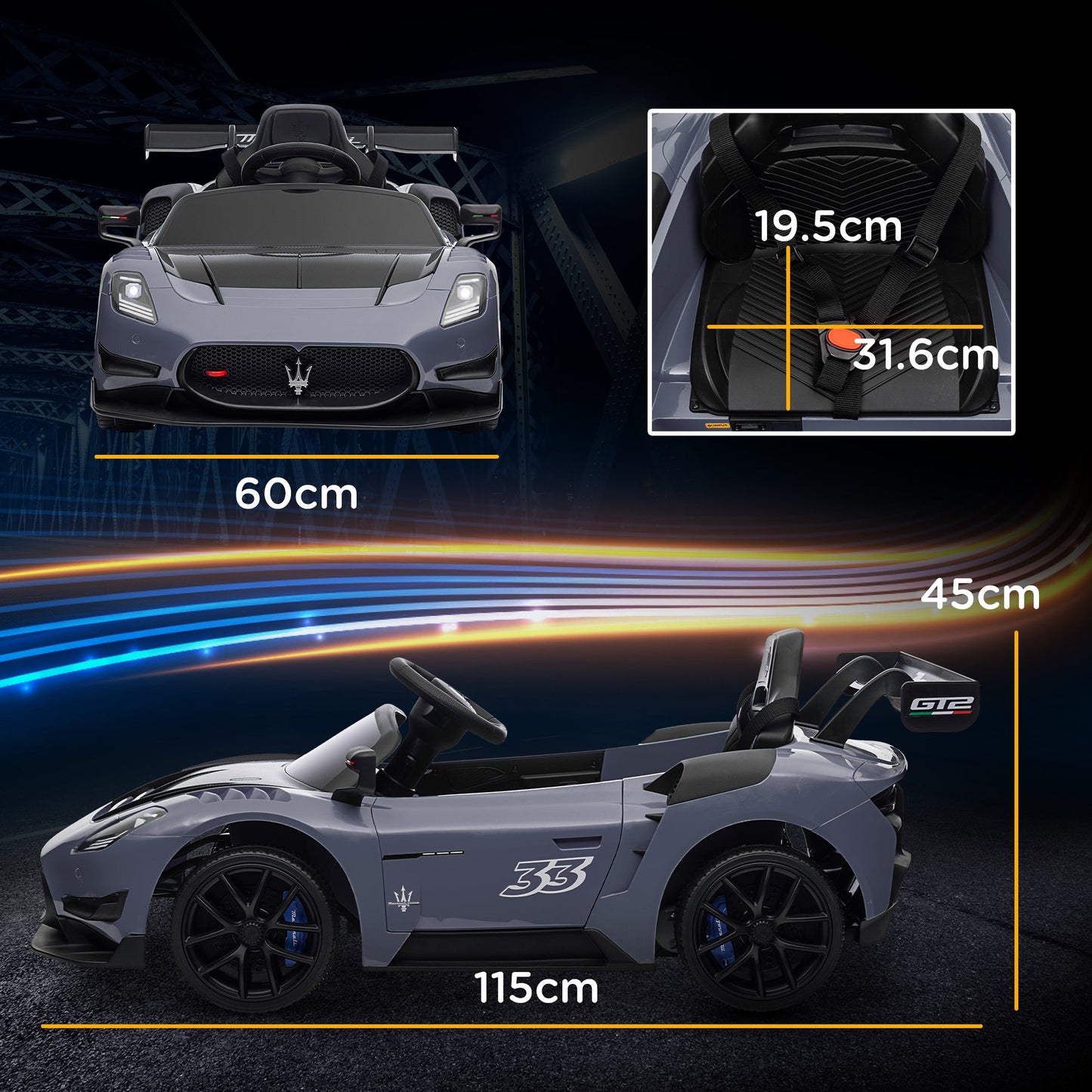 AIYAPLAY Maserati GT2 Licensed 12V Electric Ride on Car w/ Remote