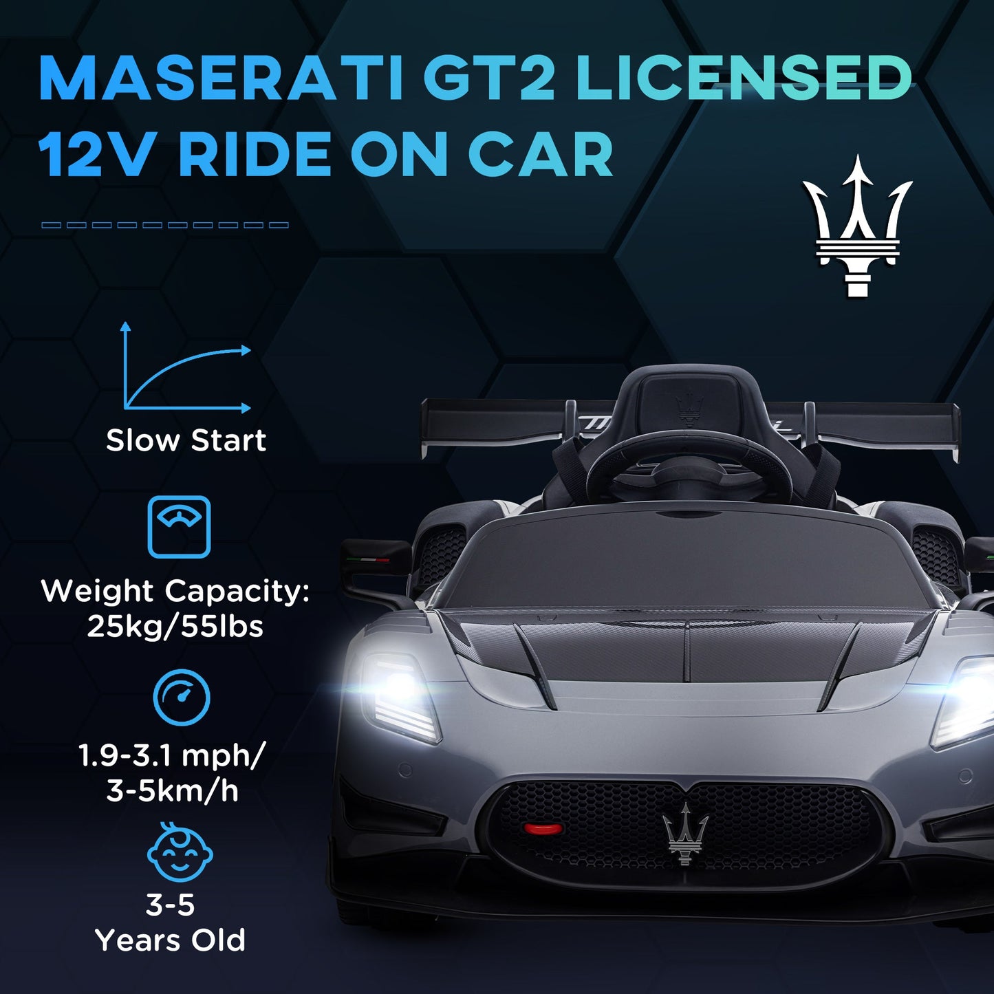 AIYAPLAY Maserati GT2 Licensed 12V Electric Ride on Car w/ Remote