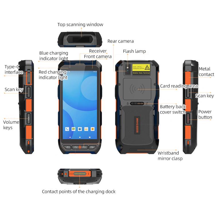 5.5 inch Android 10 IP65 RFID Handheld Industrial Data Terminal Barcode Scanner, Style: NFC UHF + 2D Head, NFC HF + 2D Head