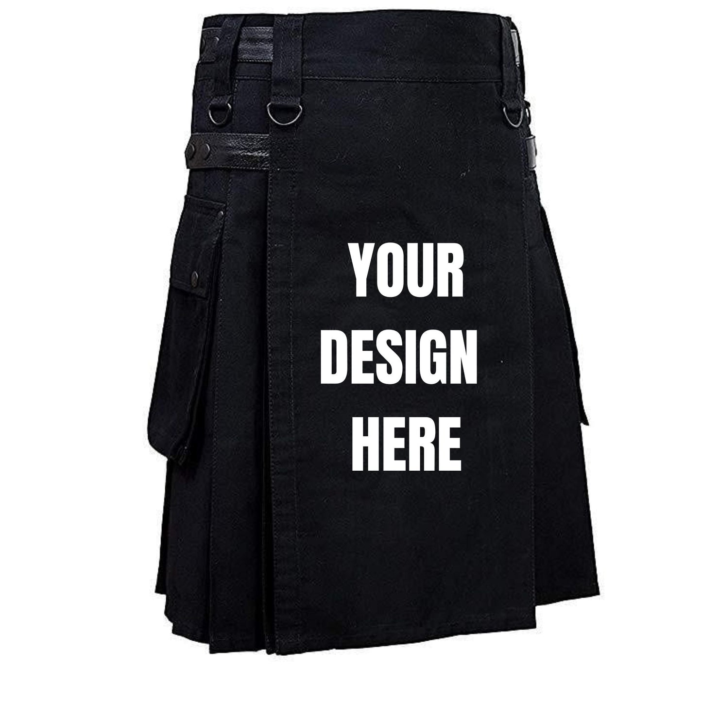 Custom Text Black Utility Kilt, Personalized Text Kilt, Your Design, Your Photo kilt, Personalized Gift, Add Your Own Text, Custom Logo Kilt