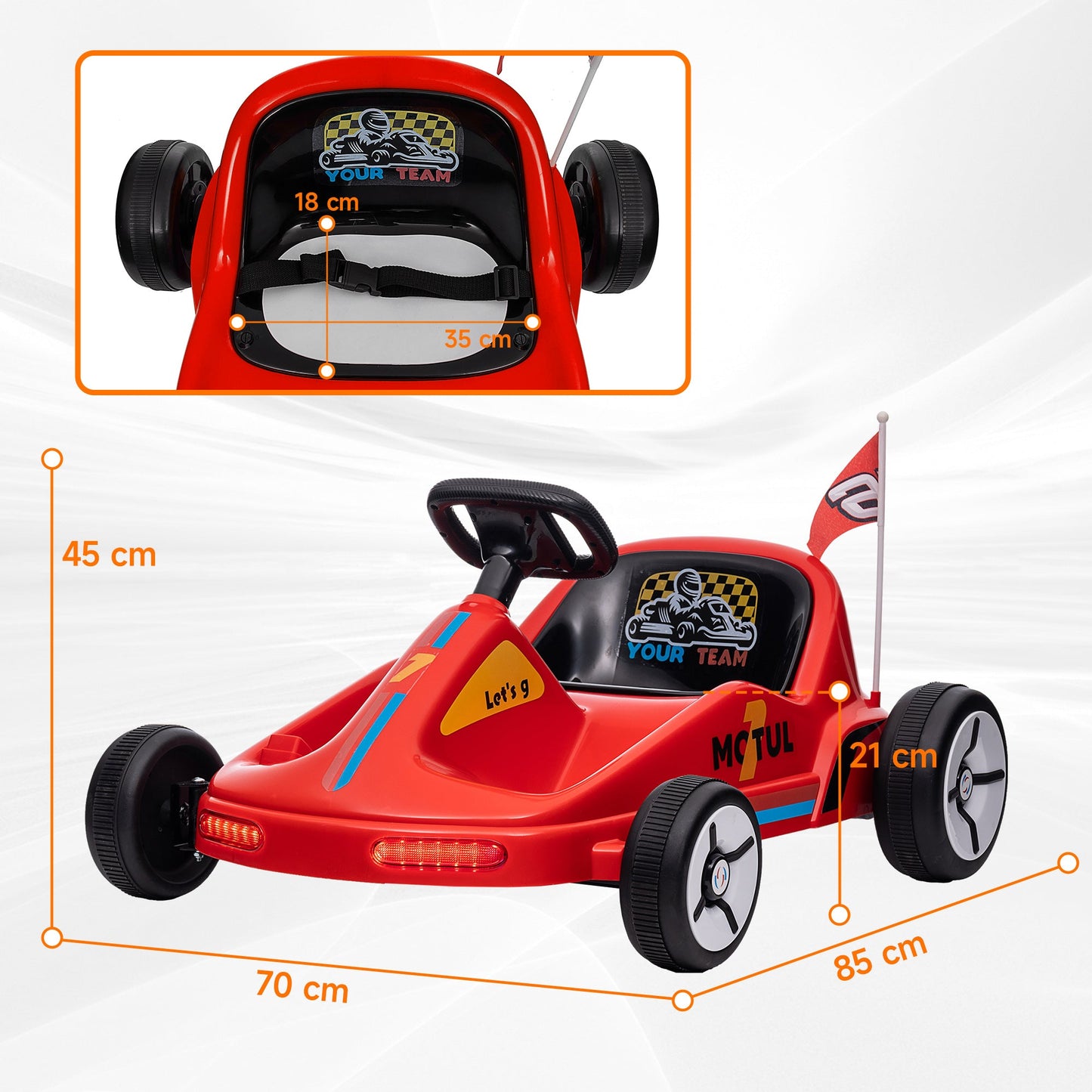 AIYAPLAY 6V Electric Go Kart w/ Music, Light, Horn, for 3-5 Years