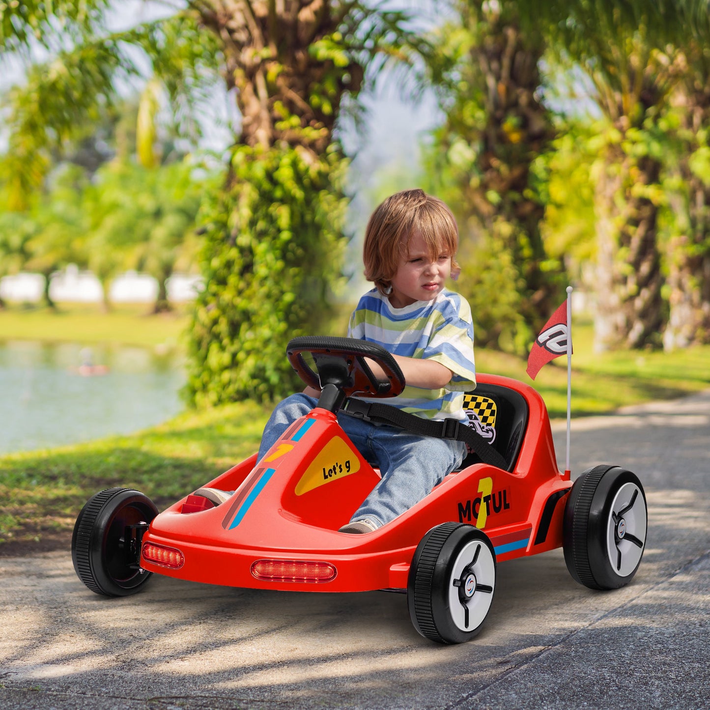 AIYAPLAY 6V Electric Go Kart w/ Music, Light, Horn, for 3-5 Years