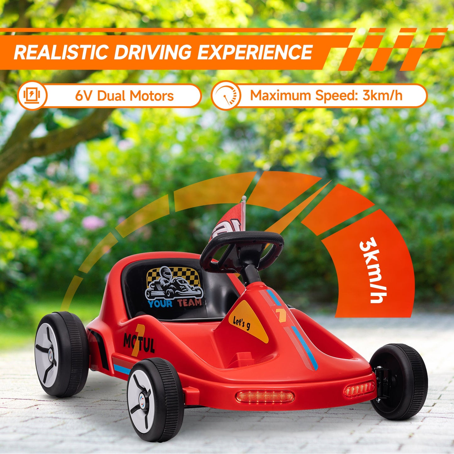 AIYAPLAY 6V Electric Go Kart w/ Music, Light, Horn, for 3-5 Years