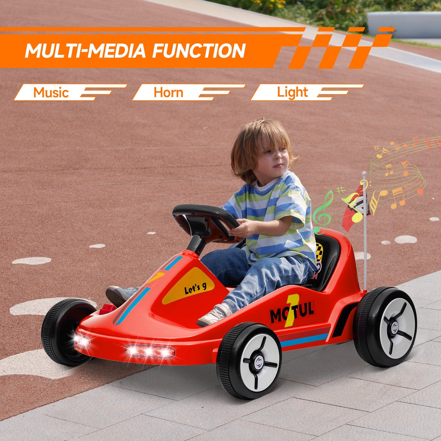 AIYAPLAY 6V Electric Go Kart w/ Music, Light, Horn, for 3-5 Years