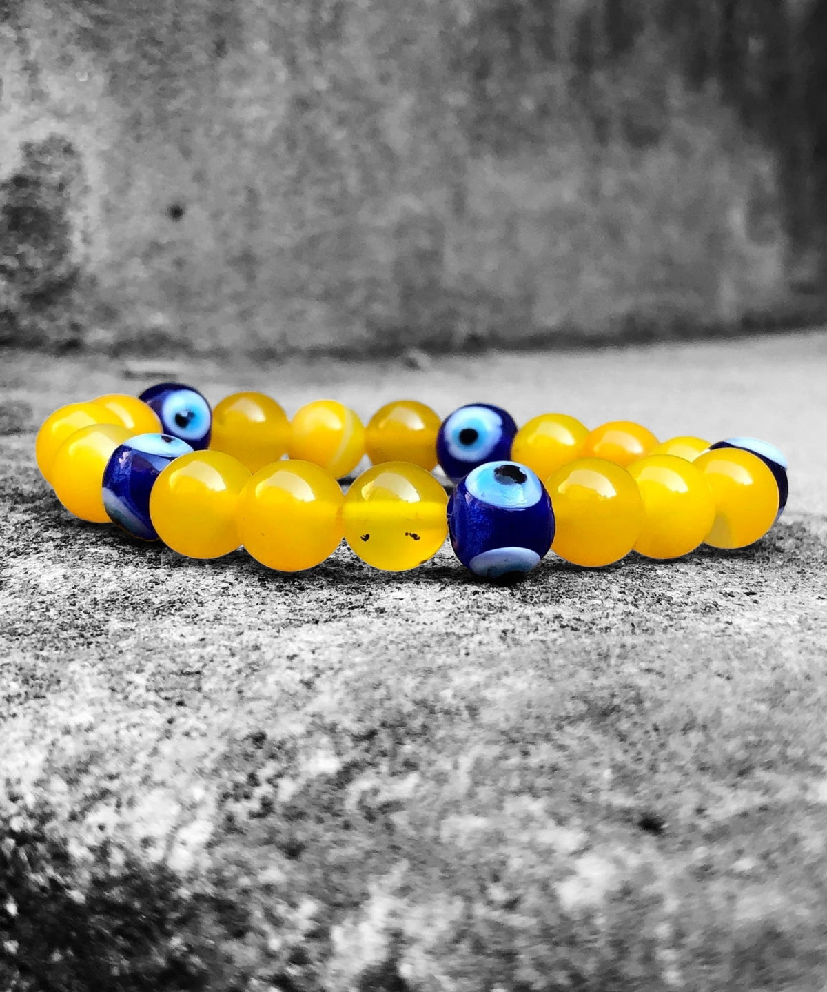 Confidence and Protection Bracelet - Natural 10mm Yellow Agate with Evil Eye Protection Bead