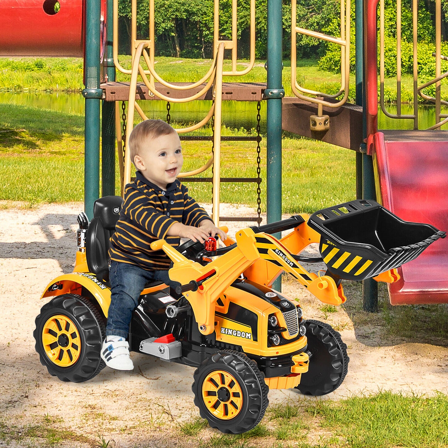 12V Battery Powered Kids Ride on Excavator with Horn and Safety Belt-Blue