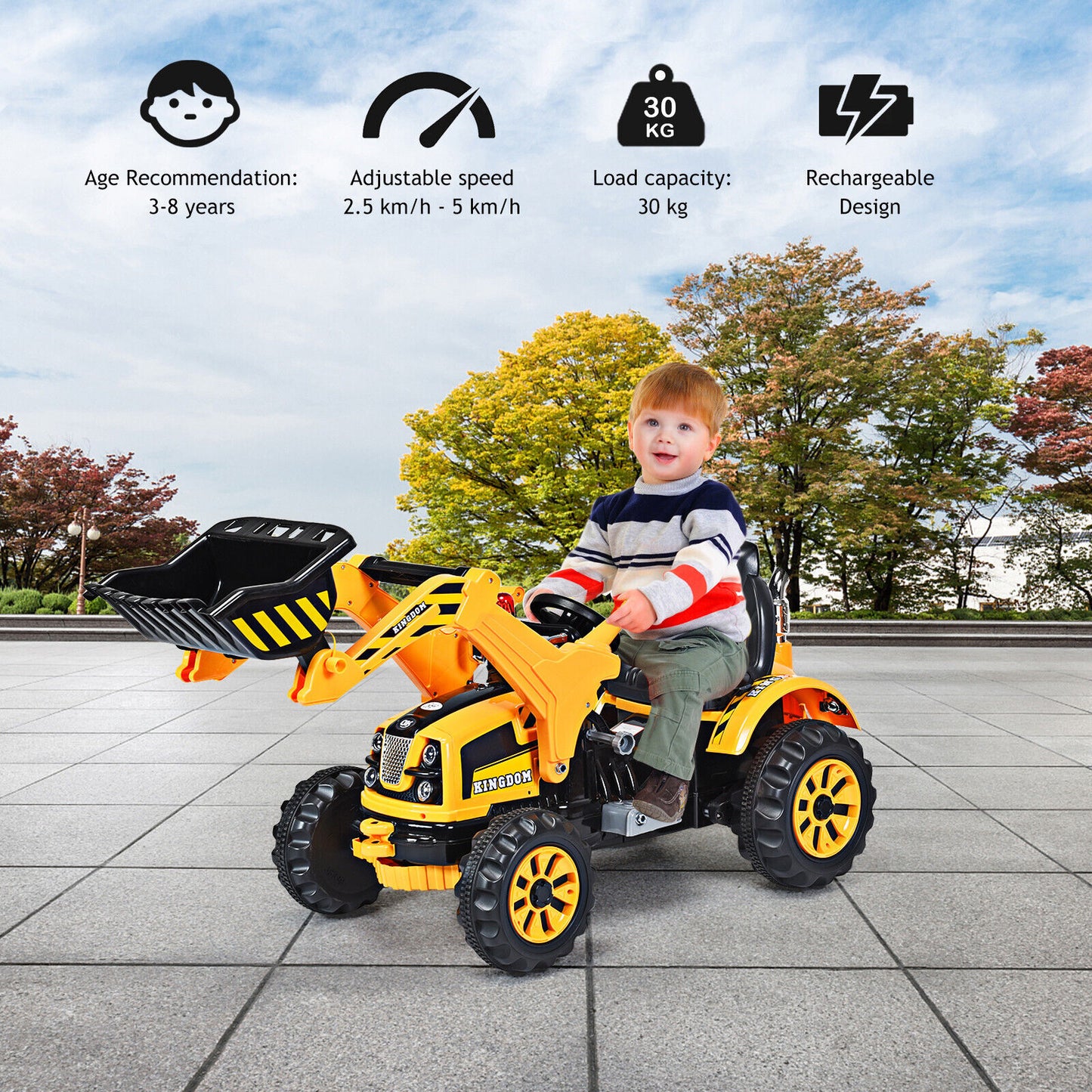 12V Battery Powered Kids Ride on Excavator with Horn and Safety Belt-Blue