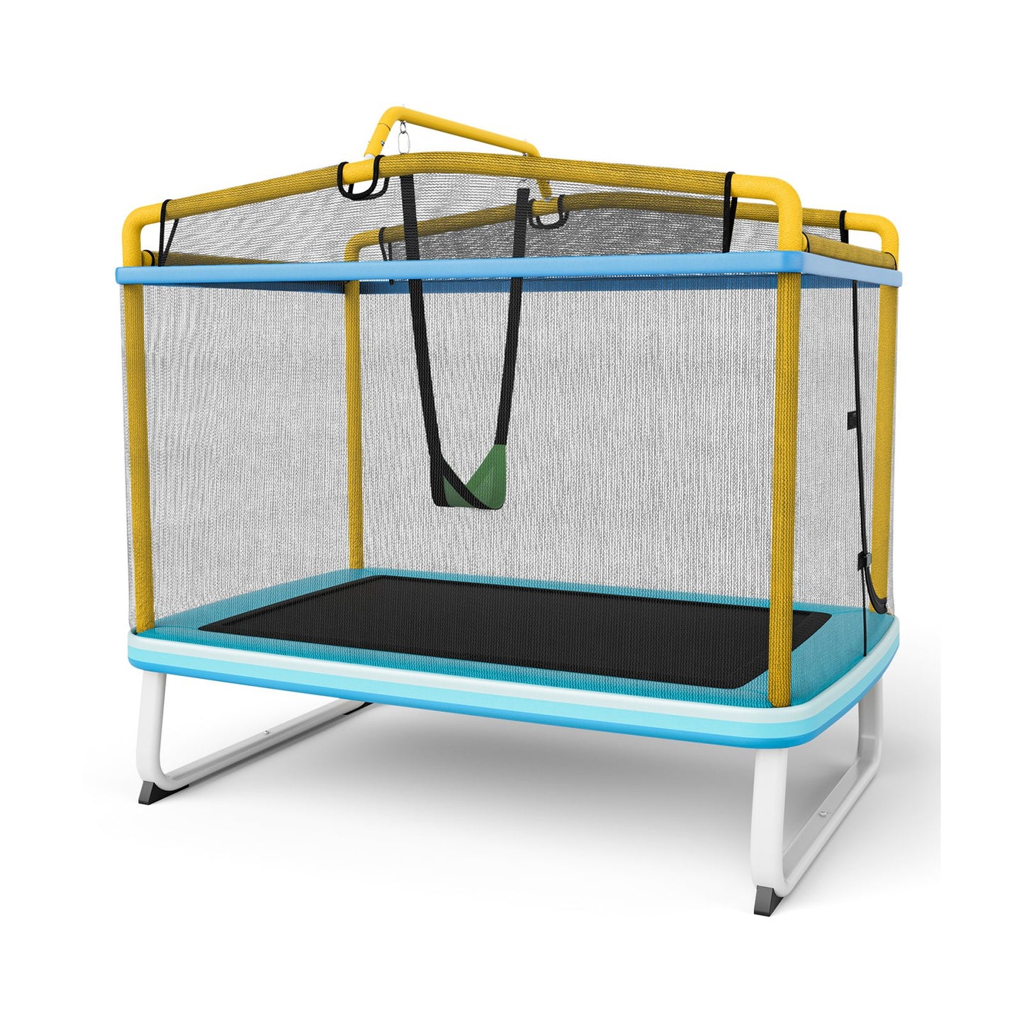 190CM 3-in-1 Kids Rectangle Trampoline with Enclosure Net and Horizontal Bar-Orange
