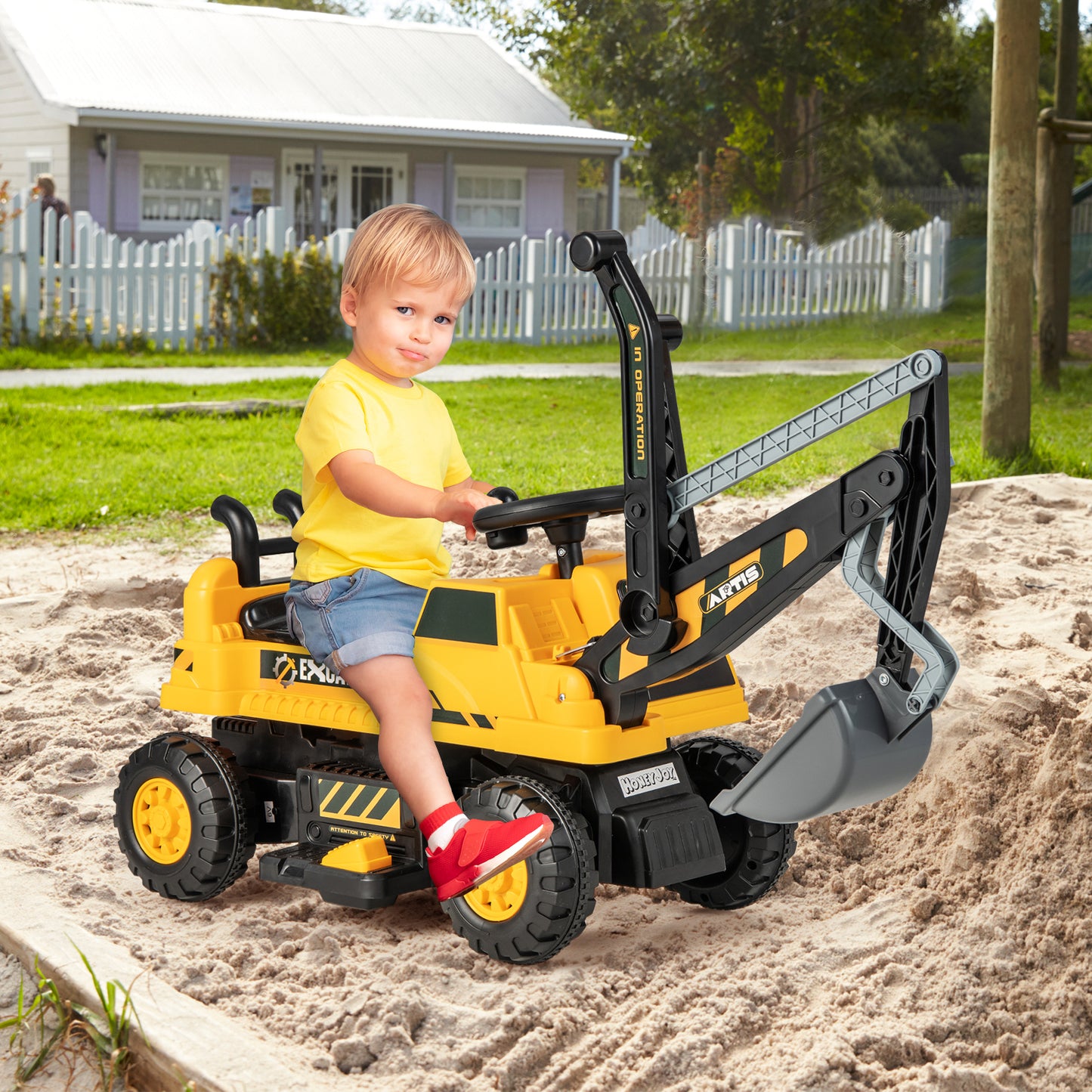Kids Ride On Excavator with Rotating Seat and Underneath Storage-Green