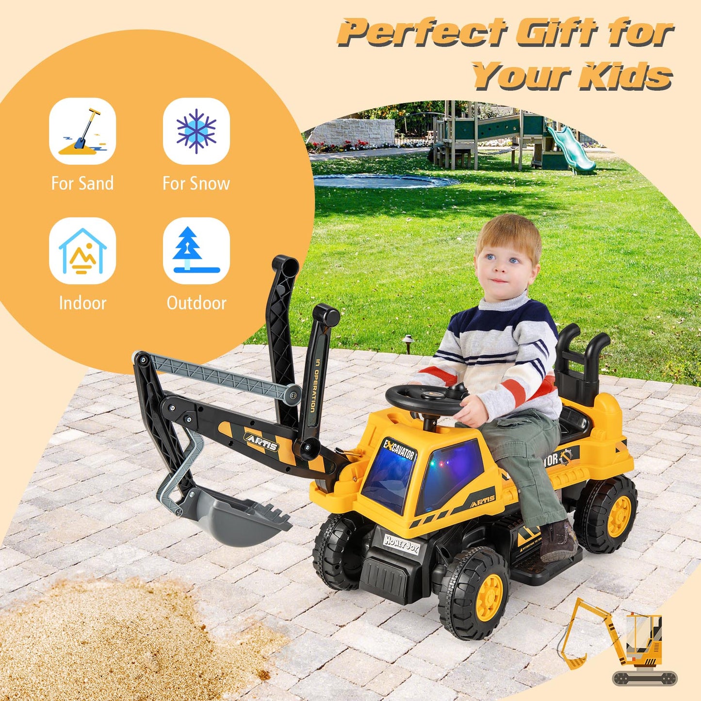 Kids Ride On Excavator with Rotating Seat and Underneath Storage-Green