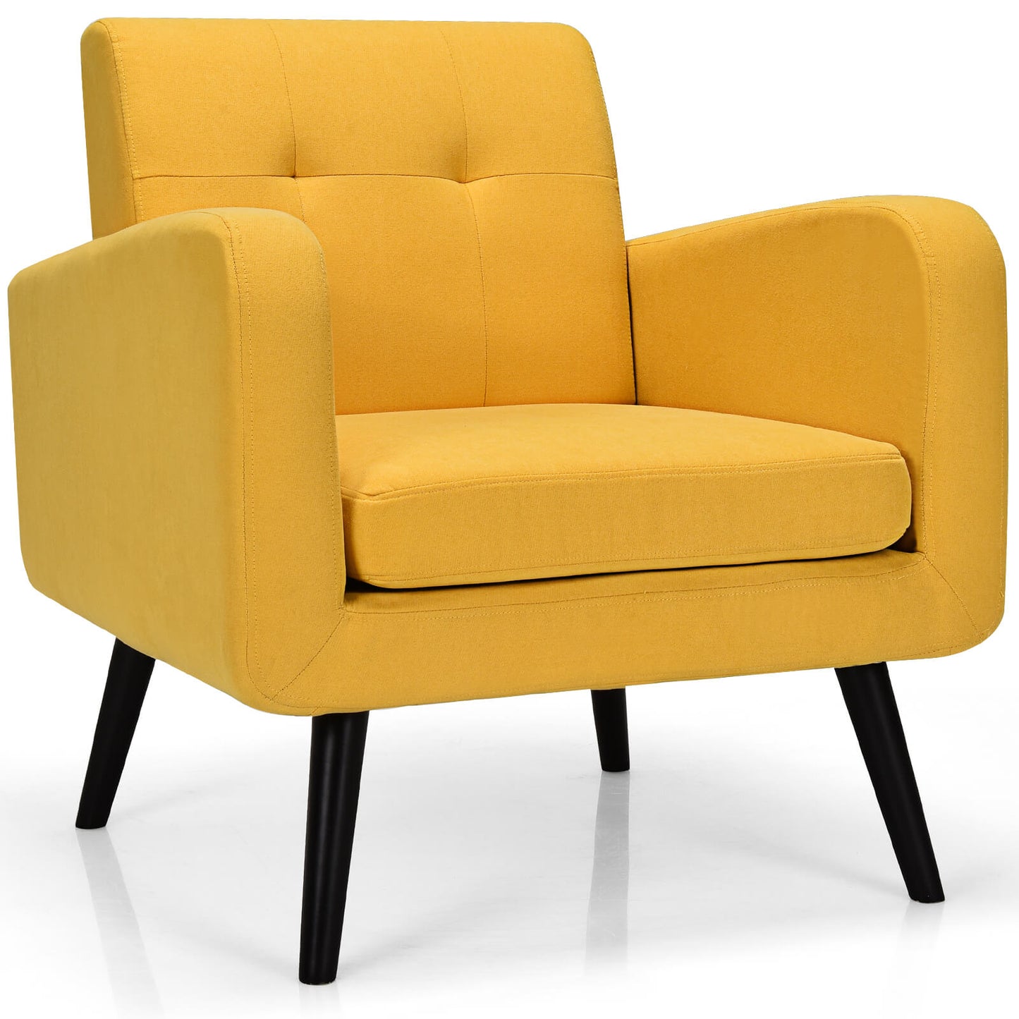 Mid-Century Modern Upholstered Accent Chair with Rubber Wood Legs-Beige