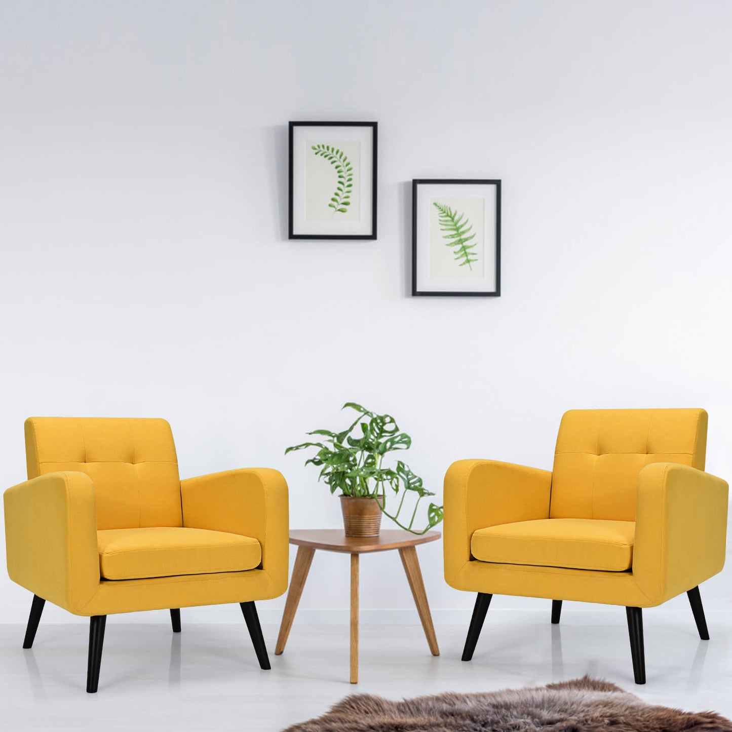 Mid-Century Modern Upholstered Accent Chair with Rubber Wood Legs-Beige