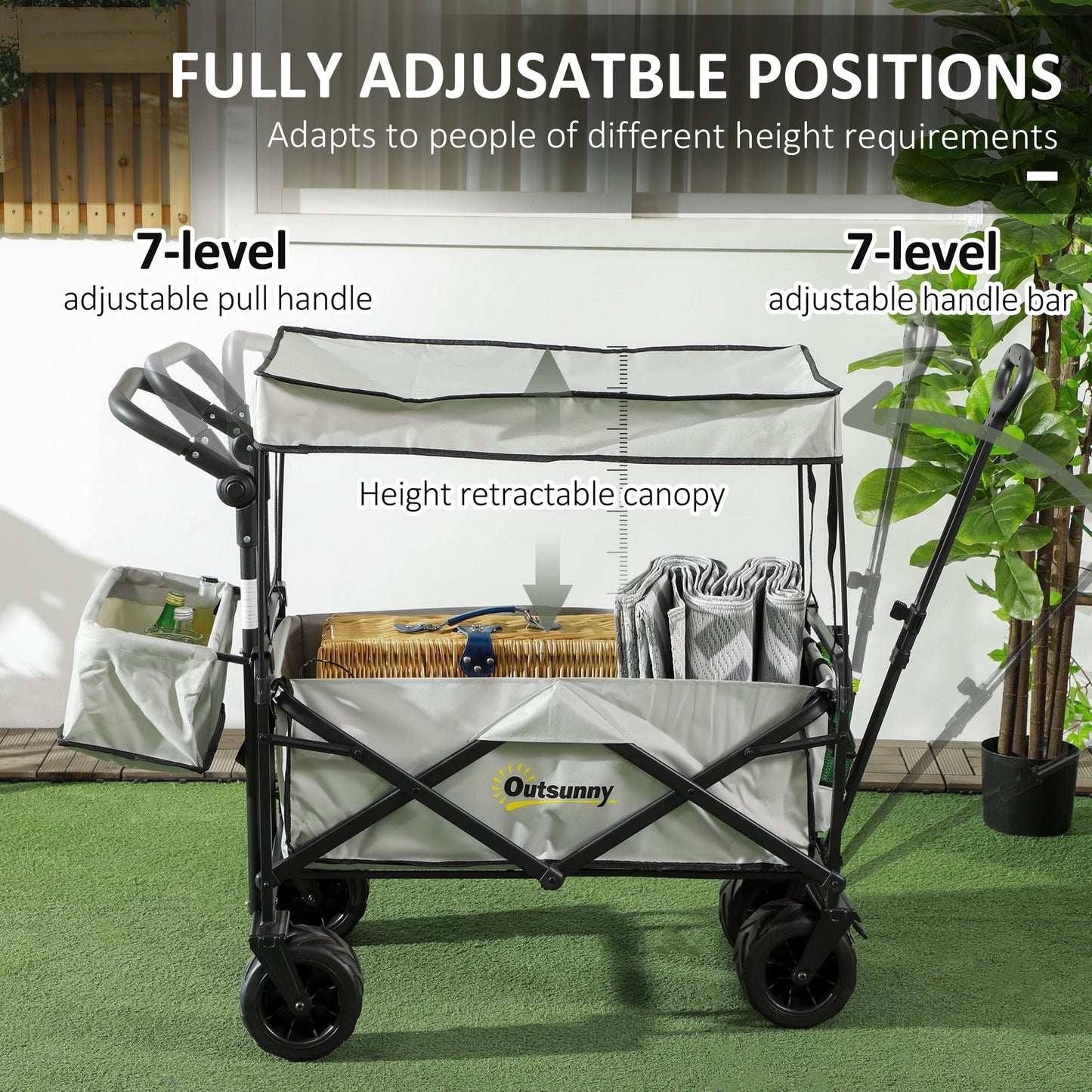 Outsunny Outdoor Push Pull Wagon Stroller Cart with Canopy Top