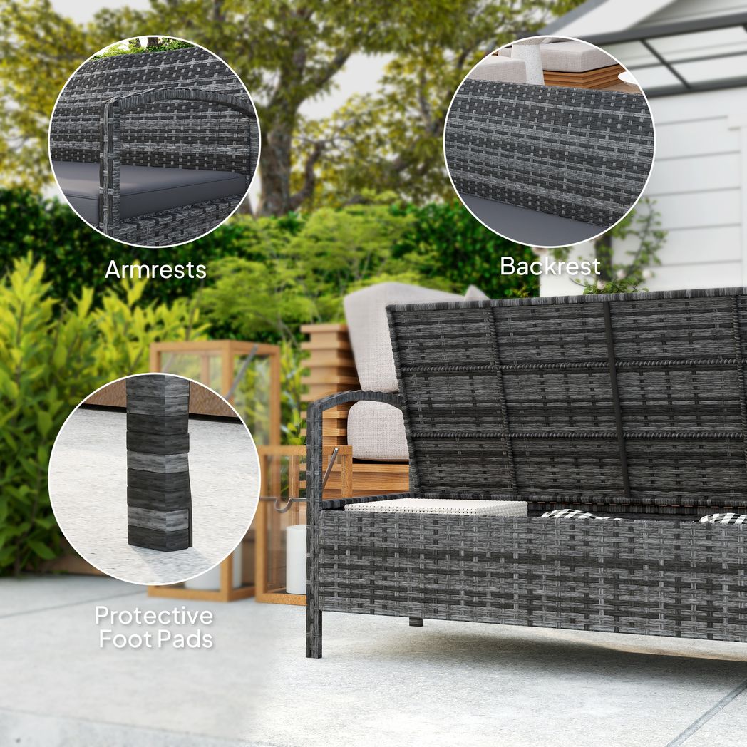 Outsunny Rattan Garden Bench w/ 125L Storage, Cushioned Outdoor Bench