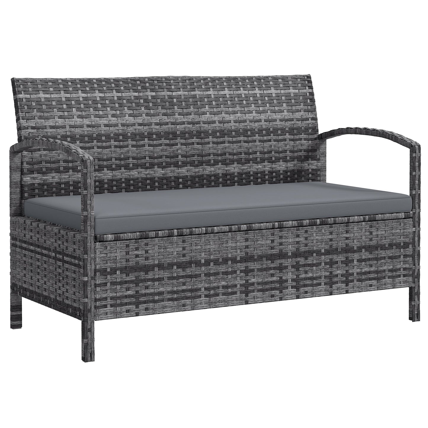 Outsunny Rattan Garden Bench w/ 125L Storage, Cushioned Outdoor Bench