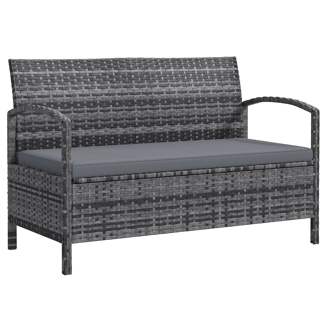 Outsunny Rattan Garden Bench w/ 125L Storage, Cushioned Outdoor Bench