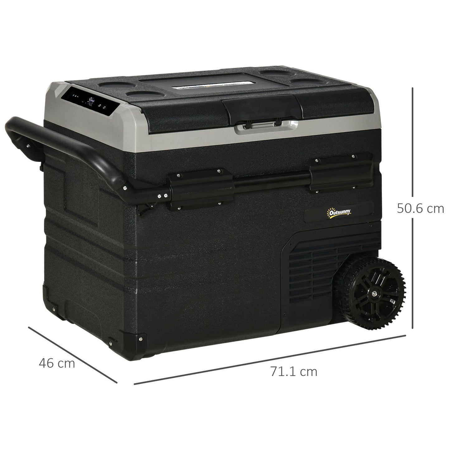 Outsunny 50L Car Refrigerator, Portable Compressor Cooler Box, Fridge Freezer w/Inner LED Light, Foldable Handles, Cup Holders, 12/24V DC and 110-240V AC for Campervan RV Boat Travel Down to -20℃