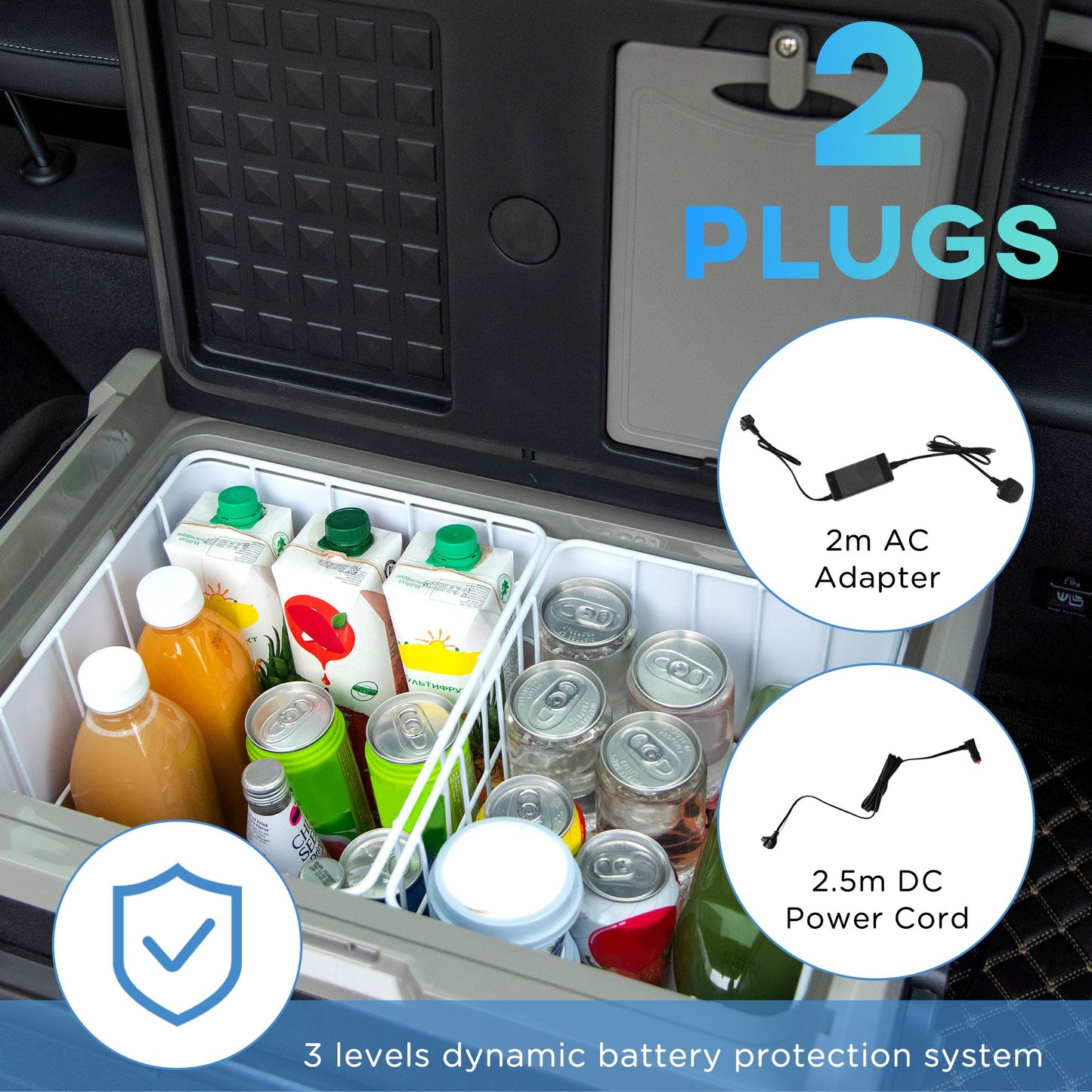 Outsunny 50L Car Refrigerator, Portable Compressor Cooler Box, Fridge Freezer w/Inner LED Light, Foldable Handles, Cup Holders, 12/24V DC and 110-240V AC for Campervan RV Boat Travel Down to -20℃